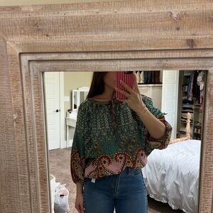 Bohemian Green and Pink Women's Top